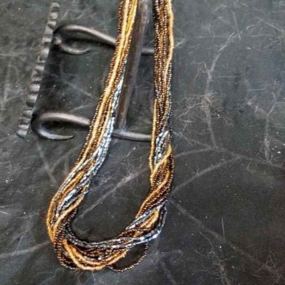 VINTAGE 12 STRAND GLASS SEED BEADS CHOKER NECKLACE 1950S - Picture 2 of 6